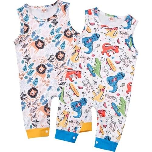 0-24M Summer Infant Baby Girls Boys Rompers Cartoon Animal Printed Sleeveless Strapless Jumpsuits 2 Style