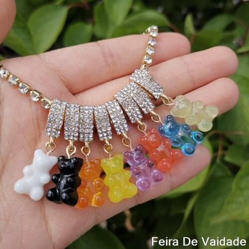 Lost Lady Stylish Transparent Bear Pendant Choker Necklace For Women Shiny Rhinestone Statement Necklace Wholesale Jewelry Gifts