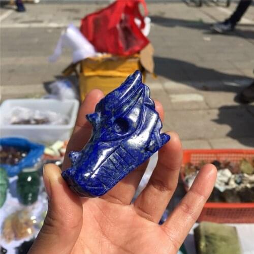 Cute drop shipping Natural lapis lazuli Crystal gemstone dragon skull reiki healing hand carved crystal skull home decoration