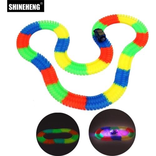 Miracle Glow Racing Track Set Flexible Tracks Toy 80/165/220/240pcs Race Track+1 or 2pcs Led Car with 1pc Squishy for Gift