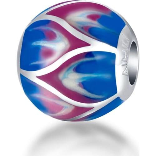 Charm Spacers Beads Enamel Heart Blue Colored Charm Silver 925 For Bracelet Women European Jewelry Making Brand GW Amld001C