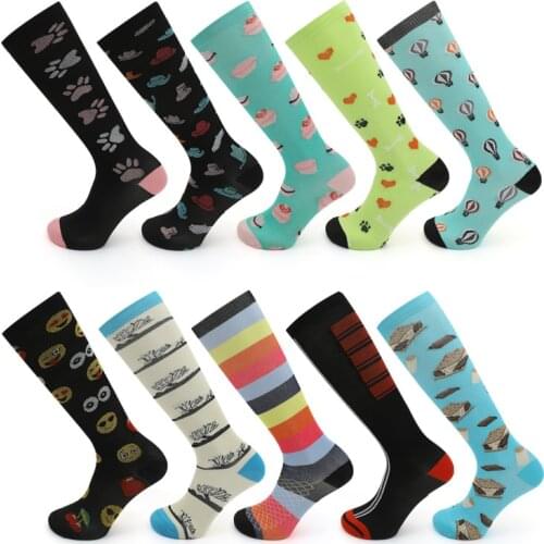 19 Colors/sports Compression Tube Socks for Men and Women Marathon Adult Cartoon Food Fruit Stretch Running Football Calf Socks