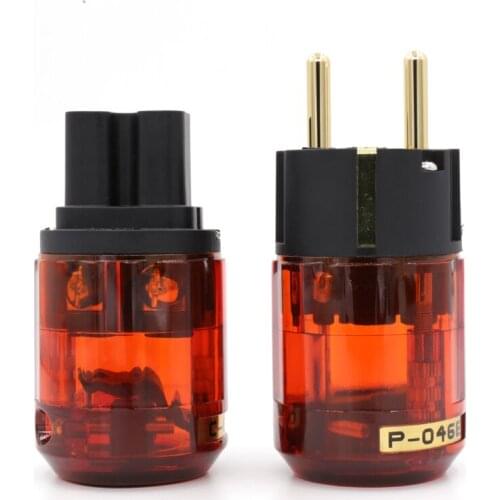 Pair P046E+C04624K Gold Plated Schuko Power Plug Connector IEC Female Plug DIY Mains Power Cord Cable