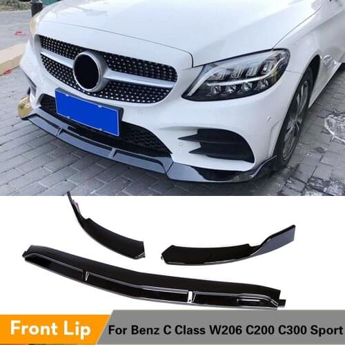 For Mercedes-Benz C Class W206 C200 C300 Sport 2019 2020 Front Bumper Lip Splitters Real Carbon Fiber ABS Glossy Black 3PCS/SET