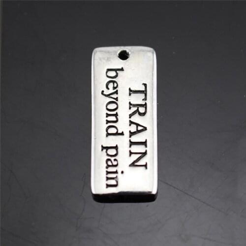 New Design Sporty Feeling Pendant TRAIN beyond pain Written In Plate Personality Charm Zinc Alloy Dropshipping