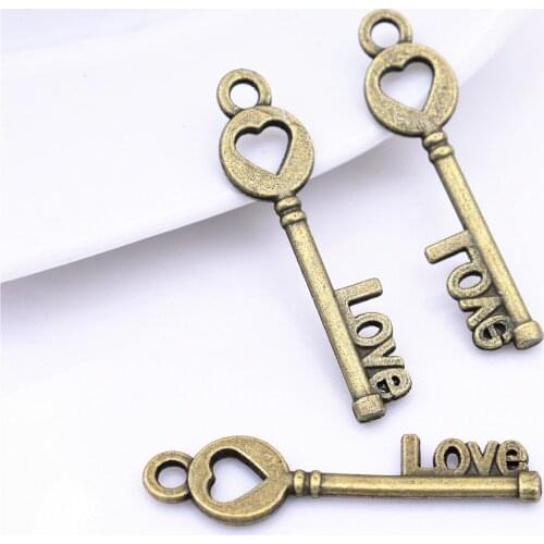 20pcs/lot 30x8mm Antique Bronze Plated Key Charm Pendant DIY Handmade Jewelry Accessories