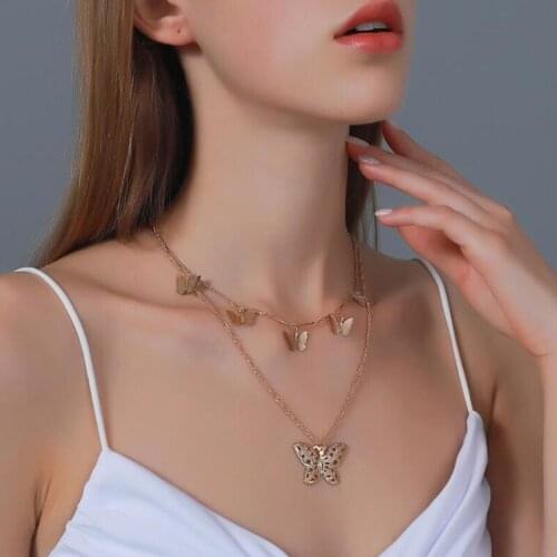 Hollow Butterfly Pendant Necklace for Women Gold Color Alloy Clavicle Chain Necklace Female Collier Collares Party Jewelry Gift