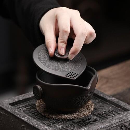 Jianshui Purple Pottery Blessed Hand-Held Pot Chinese Retro Handmade Knife Jumping Ceramic Hand-Held Pot Cover Bowl Tea Bowl Cup