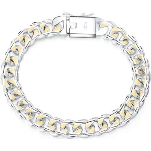 Luxury 10mm S925 Sliver Bracelets Cuban Chain Bracelet for Women Men His and Hers Jewelry Luxury Charm Bracelet Men Couple Gifts