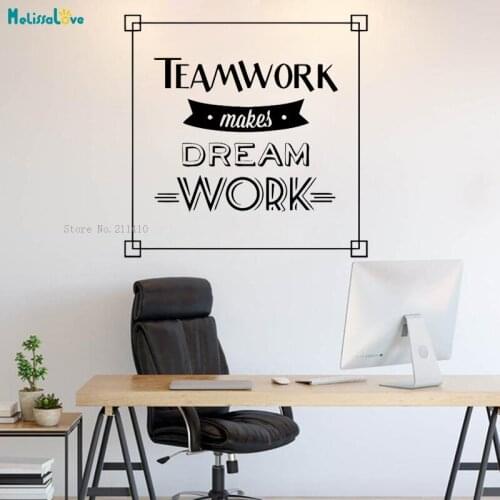 Teamwork Makes Dream Work Square Shape Quote Wall Sticker Inspiration Word Office Art Murals Self-adhesive YT2662