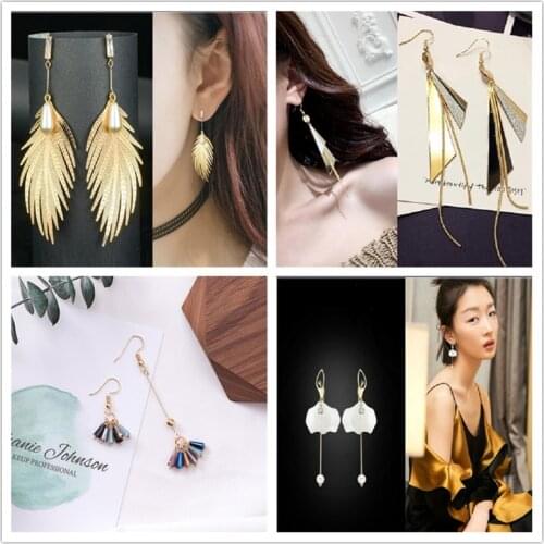 New Colorful Tassel long female triangle geometry earrings metal leaf pearl zircon long earrings free shioping for women