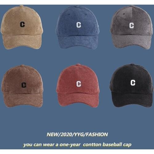 Mens Autumn and Winter Hats Trendy Small C Letter Embroidery Baseball Cap Womens Street Corduroy Peaked Cap Cute Hat Dad Hats