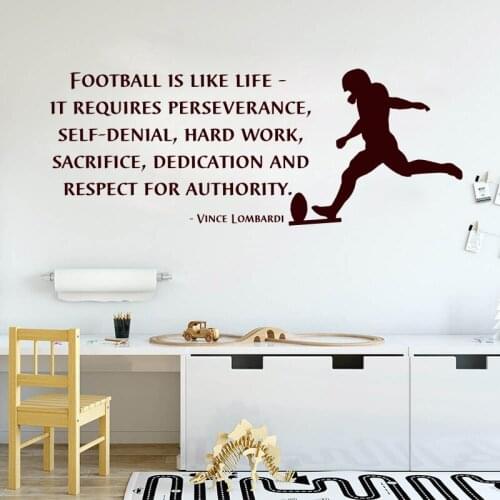 Modern America Football Life Quote Wall Sticker Boy Room Kids Room Rugby Inspirational Quote Wall Decal