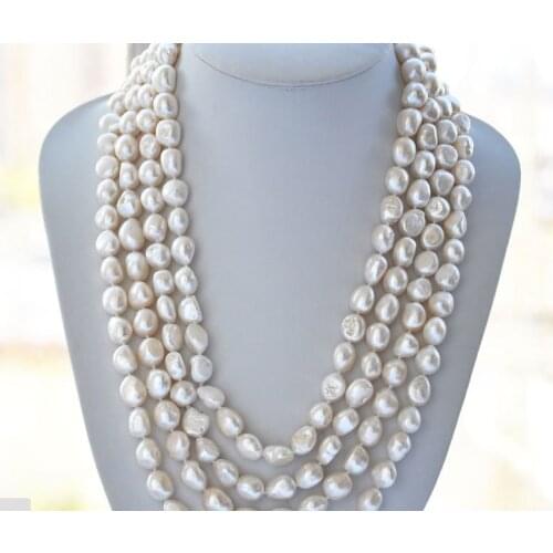 Wedding Woman Jewelry 9-13mm AA white Real Pearl Baroque Necklace Natural Freshwater Pearl Handmade Gift