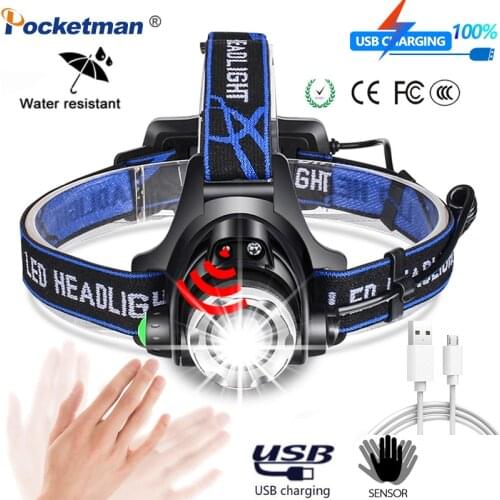 70000LM LED Sensor Headlamp Body Motion T6/L2/V6 Zoomable Led Head lamp Flashlight Torch Headlight Lantern light for Camping