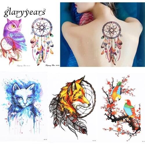 1 Sheet Fake Back Arm Chest Leg Tattoo 870 HB Designs Skull Fox Cat Temporary Water Transfer for Women Men Tattoo Sticker Beauty