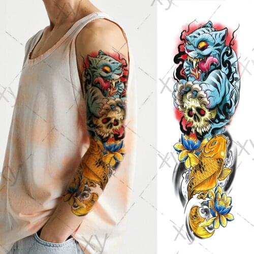 Waterproof Temporary Tattoo Sticker Japanese style myth prajna Lotus wave full arm fake tatto flash tatoo for men women