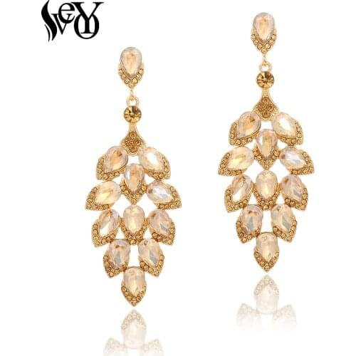 VEYO Wheat Spike Shape Champagne And White Two Color Luxury Elegant Rhinestone Crystal Drop Earrings for Women Fashion Jewelry