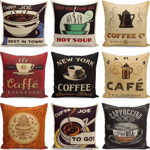 Vintage/Retro Coffee Cup Pillow Case Throw Pillowcase Cotton Linen Printed Pillow Covers For Office Home Textile