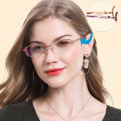 Women High Quality Optical Frame Titanium Purple Eyeglasses Prescription Lenses Anti Blue Ray Progressive Multifocal Glass