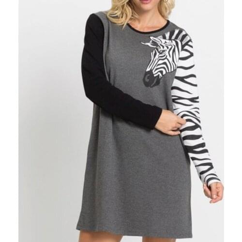 Women Autumn Long Sleeve Mini Dress Animals Zebra Print O Neck Casual Loose Basic Spring Funny Short Dresses Homewear Pajama