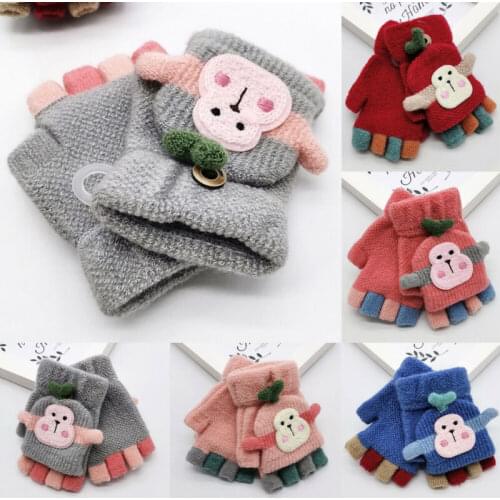 Winter Warm Toddlers Baby Boy Girls Kids Thick Fur Cartoon Monkey Gloves Mittens