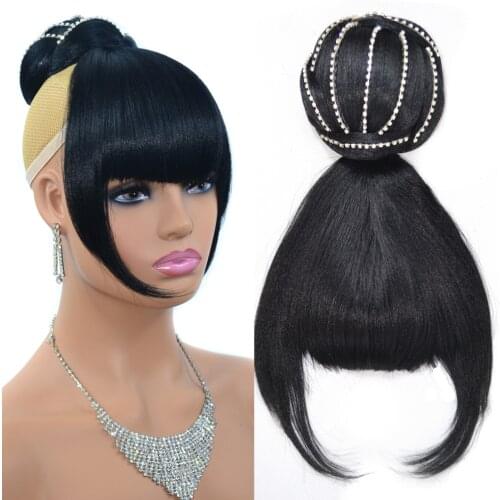 ZM hair bun and bang set hair for African women White diamond inlaid in bun Ponytail with hair and bangs