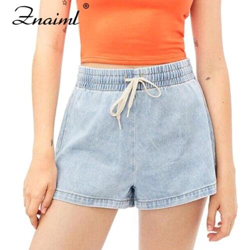 Znaiml Summer Drawstring Elastic Waist Shorts Womens Fashion Denim Shorts Casual Shorts Female Solid Color Jeans женские шорты