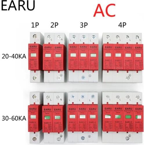 1pc AC SPD 1P 2P 3P 4P 20~40KA 30KA~60KA 385V House Lightning Surge Protector Protective Low-voltage Arrester Device OEM Factory
