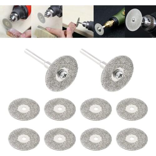 10pcs/set 22mm Diamond Cutting Disc Disk Circular Saw Blade with 2pcs 3mm Diameter Fixed Rod for Wood Glass Metal Stone Cutting