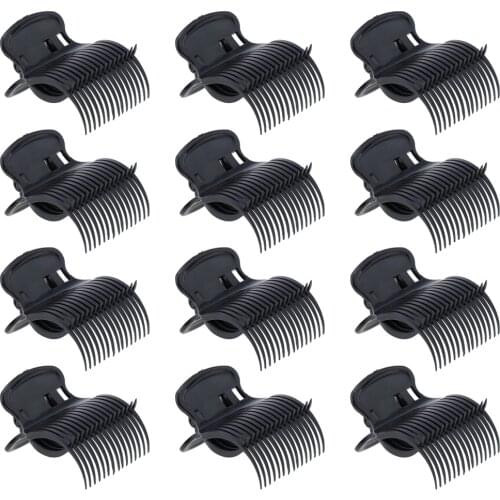 12 Pieces Universal Plastic Clips for Heated Rollers - Beige/Black