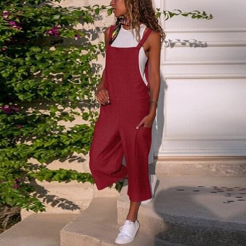 38# Womens Jumpsuit 2020 Casual Fashion Womens Sleeveless Denim Loose Cotton Linen Long Jumpsuit Party Jumpsuit