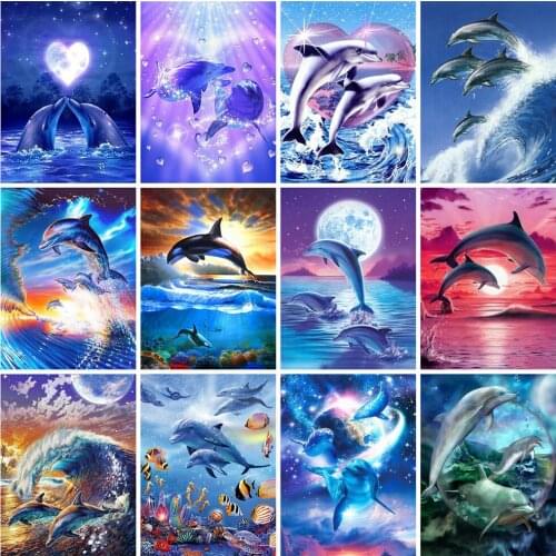 5D DIY Diamond Painting Dolphin Full Square Diamond Embroidery Animal Mosaic Home Decor Cross Stitch Kits Art