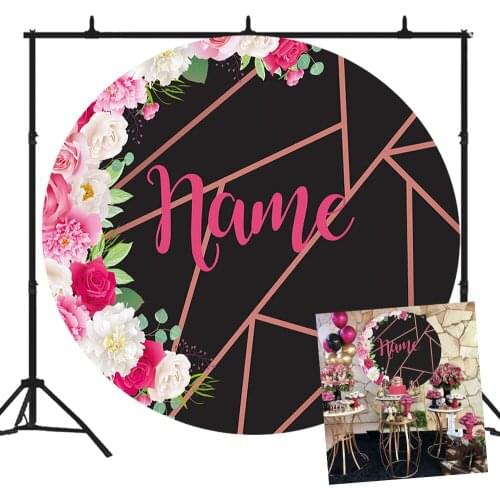 BEIPOTO Black Wedding Flower Backdrop Bridal shower party decoration round background floral pink baby shower custom candy Y-02