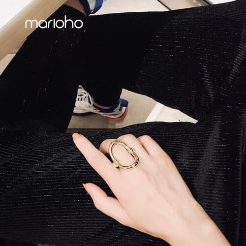 European Exaggerated Metal Glossy Hollow Finger Ring Gold Silver Color Geometric Finger Ring Simple Party Jewelry Accessories