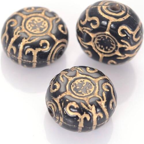 Miasol 50 Pcs 9x17MM Fluted Corrugated Plating Vintage Acrylic Flat Round Antique Design Spacer Beads For Diy Jewelry Making