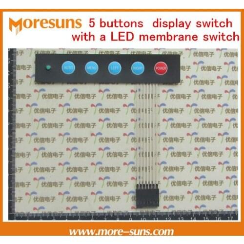 Fast Free Ship 5pcs/lot 5 buttons display switch with a LED membrane switch