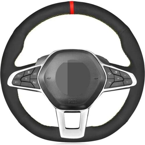Car Steering Wheel Cover Soft Hand-stitched Black Suede For Renault Clio 5 (V) 2019-2020 Zoe 2019-2020 Captur Accessories