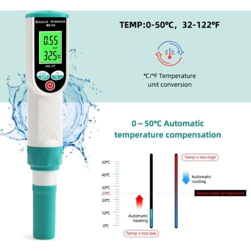 72XD Digital Hydrogen Meter Water Quality Tester with ATC High Accuracy Pen Type H2 Meter LCD Displays 0-1999 Ppb/0-1.99 Ppm