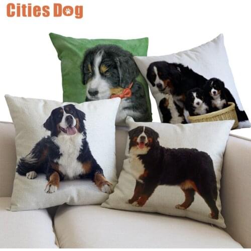 Decorative Cushion Animal dog Pillows Bernese mountain dog cojines decoracion para el hogar linen 45x45cm throw Car Pillow