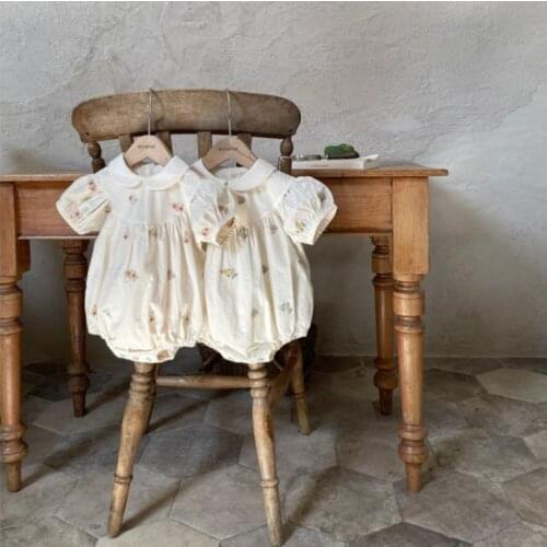 2021 new boys girls floral rompers cotton linen shorts sleeve summer babys jumpsuit