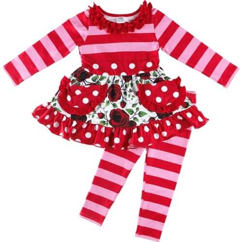 Kaiya Angel Boutique Kids Valentines Clothing Set 3M-8Y Toddler Girls Floral Long Sleeve Top + Striped Trousers Girls Party Suit