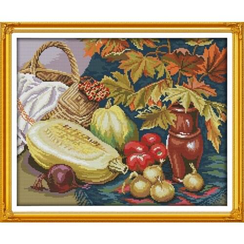 Fruits and Vegetables Canvas Cross Stitch Kits 100% Printed Embroidery DIY Handmade Needle Wall Set Home Decor Paintings