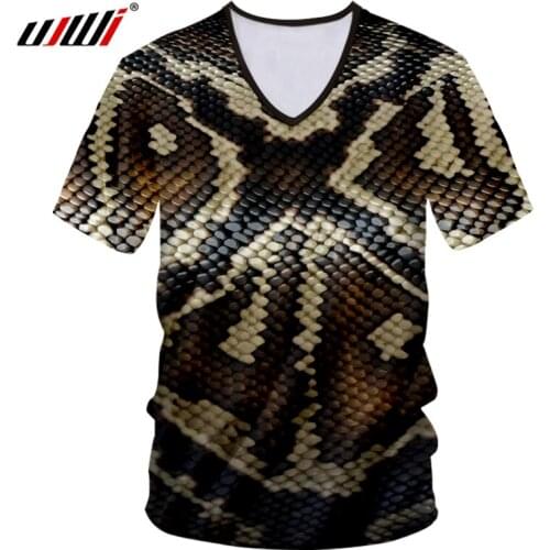 UJWI New Trend Animal snake skin Mens V Neck Tshirt 3D Punk Rock Man Tee Shirt Printed Fashion Streetwear Unisex Clothing