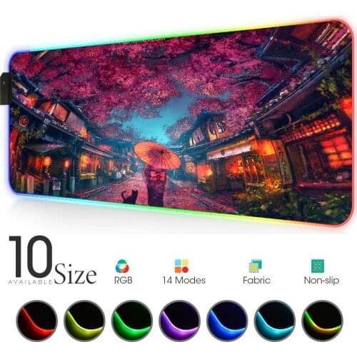 Japanese cherry gril RGB Mouse Pad Pink Gamer Accessories Large LED MousePad Gaming PC Desk Play Mat with Backlit Mause Carpet