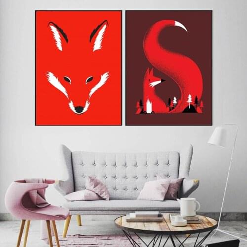 Cartoon Animal Poster Abstract Red Fox Prints Simple Nordic Canvas Painting Modern Wall Art Pictures for Living Room Home Decor