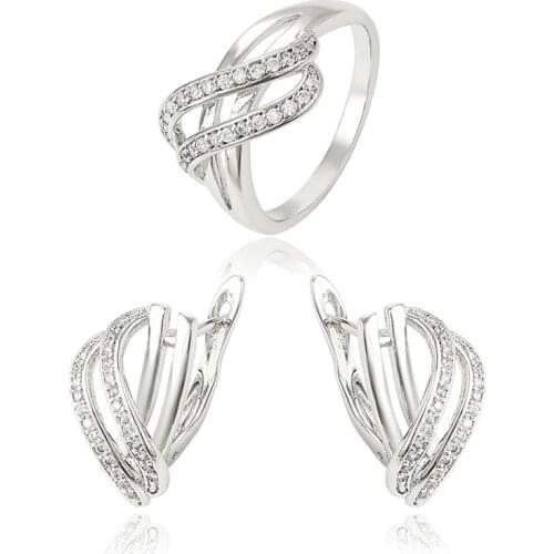 MxGxFam White Gold Color Hoop Earrings and Ring Jewelry Sets for Women AAA+ Zircon
