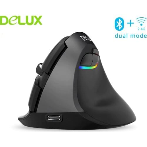 Delux M618 Mini Bluetooth 4.0 + 2.4G Wireless Mouse 2400DPI Rechargeable Ergonomic Vertical USB Optical Computer Silent Mice
