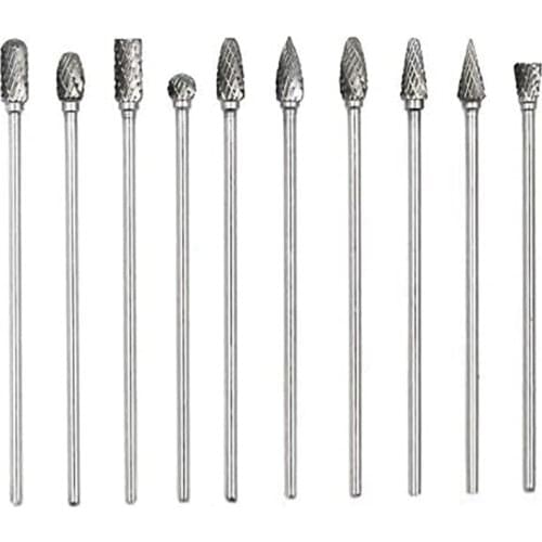 10Pc 6 Inch Long Double Cut Tungsten Solid Carbide Rotary Burrs Set 1/8 Inch(m) Shank Twist Drill Bit for Rotary Tools