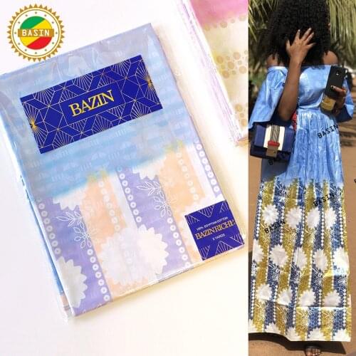 Sky Blue Top Quality Ankara Bazin Riche Skin Friendly For Dresses Bazin Riche Fabric Jacquard Style Daily Clothing Laces